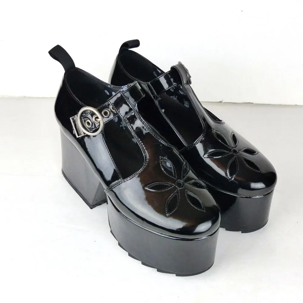 Lamoda Mary Jane Shoes Women 7 Black Patent Overthinking It Platform Cutout Goth